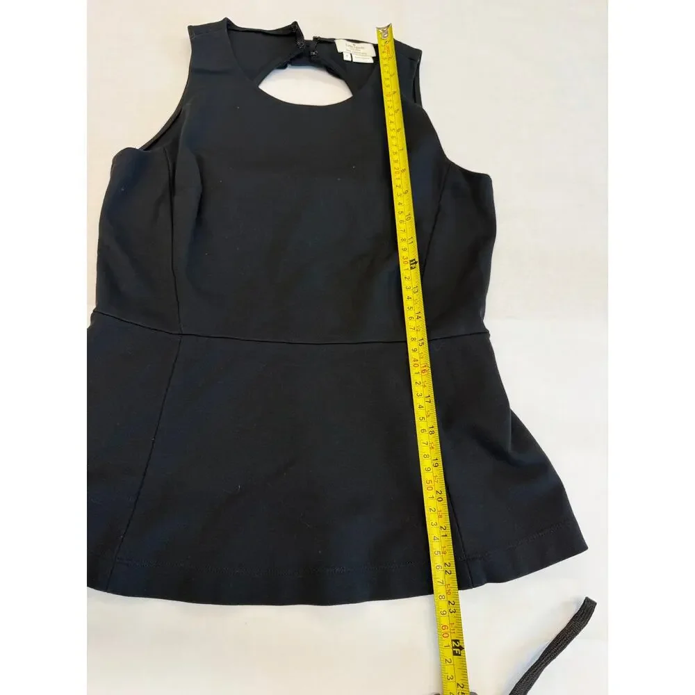 Kate Spade 2 Pc Set Peplum Bow Back Top Ivory Trim Pencil Skirt Size 2 Black